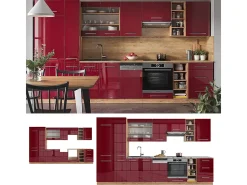 Mueble de cocina burdeos brillo intenso/roble dorado 355x60x81.6 fame-line