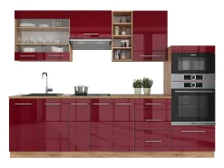 Mueble de cocina burdeos brillo intenso/roble dorado 280x46x81.6 fame-line