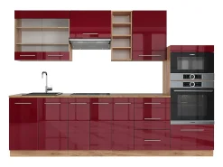 Mueble de cocina burdeos brillo intenso/roble dorado 280x46x81.6 fame-line