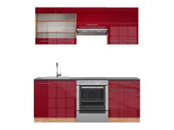 Mueble de cocina burdeos brillo intenso/roble dorado 200x60x81.6 fame-line
