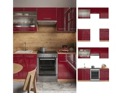 Mueble de cocina burdeos brillo intenso/roble dorado 200x60x81.6 fame-line