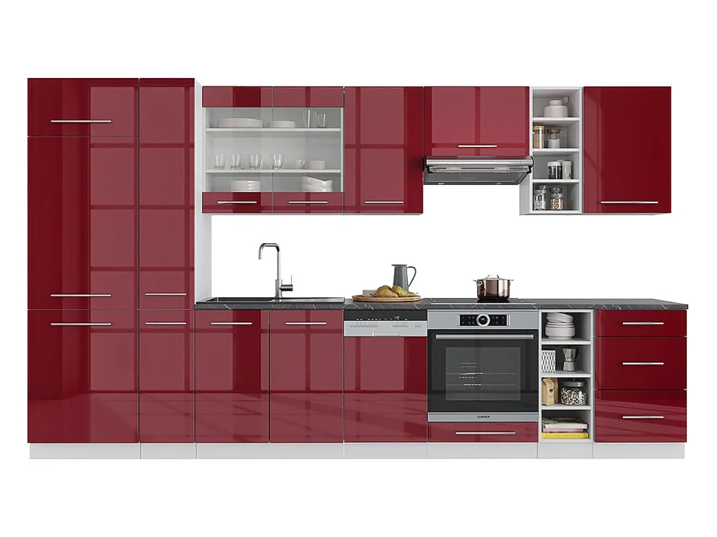 Mueble de cocina burdeos brillo intenso/blanco 355x46x81.6 fame-line