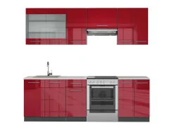 Mueble de cocina burdeos brillo intenso/antracita 240x60x81.6 fame-line