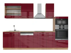 Mueble de cocina burdeos brillo intenso/roble dorado 300x46x81.6 fame-line