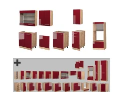 Mueble de cocina burdeos brillo intenso/roble dorado 300x46x81.6 fame-line