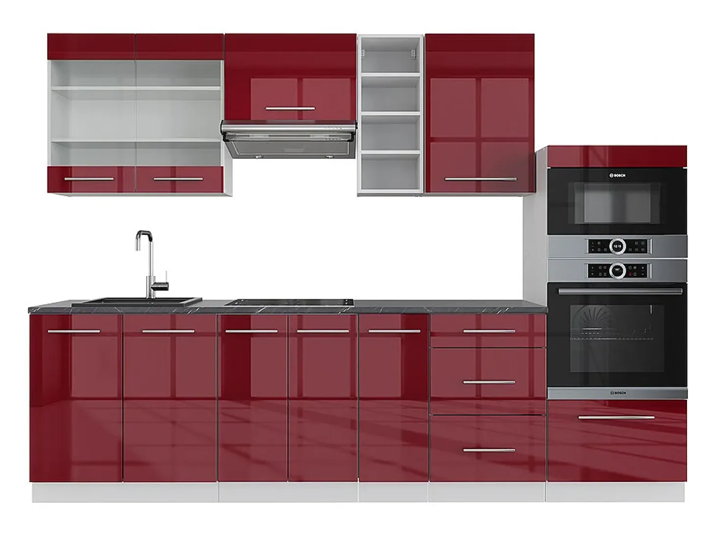 Mueble de cocina burdeos brillo intenso/blanco 280x60x81.6 fame-line