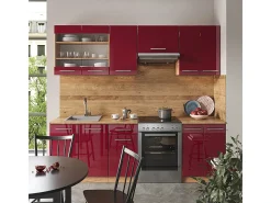 Mueble de cocina burdeos brillo intenso/roble dorado 240x60x81.6 fame-line
