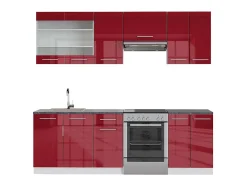 Mueble de cocina burdeos brillo intenso/blanco 240x60x81.6 fame-line