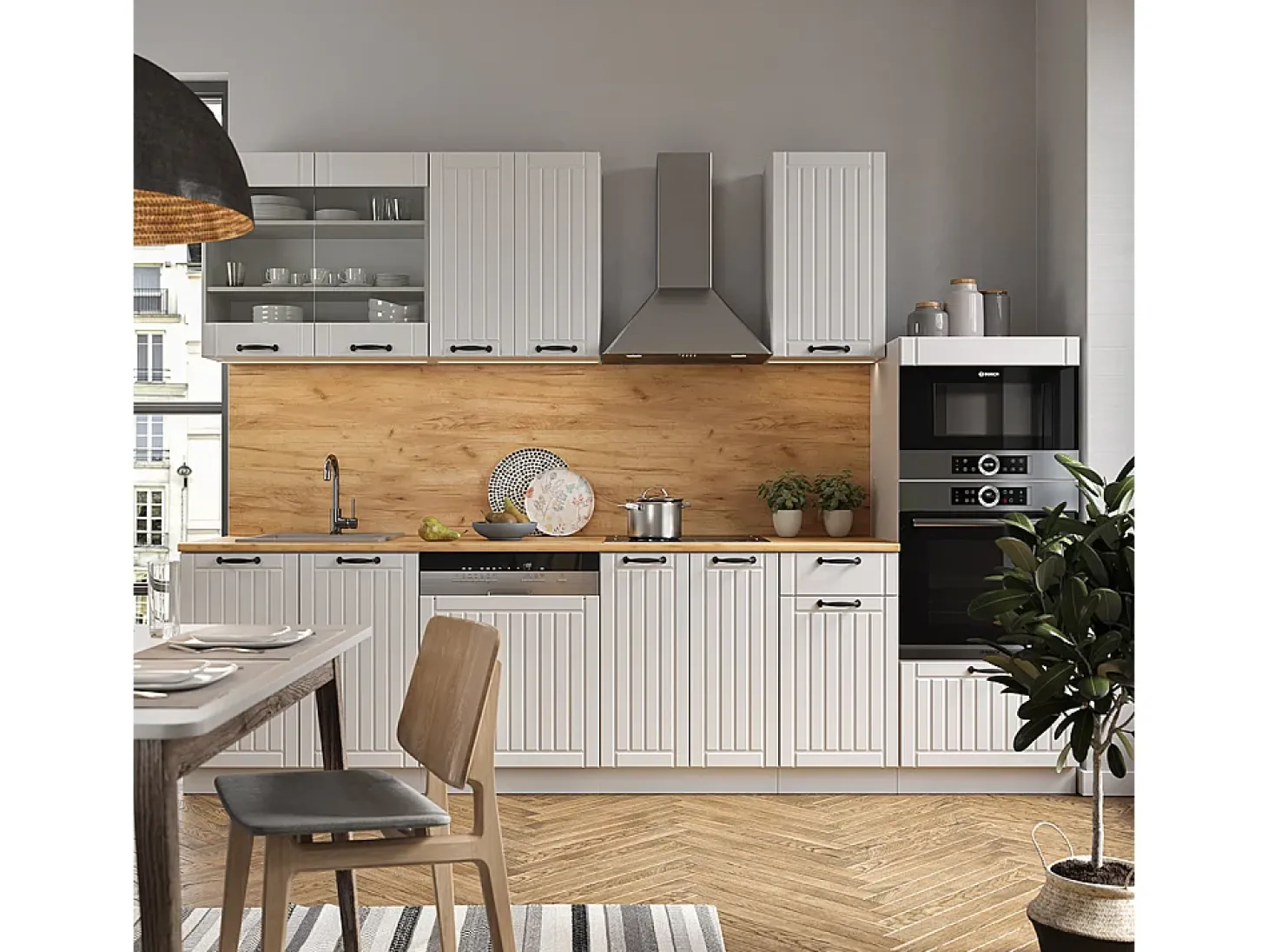 Mueble de cocina casa de campo blanca/blanca 300x60x81.6 fame-line