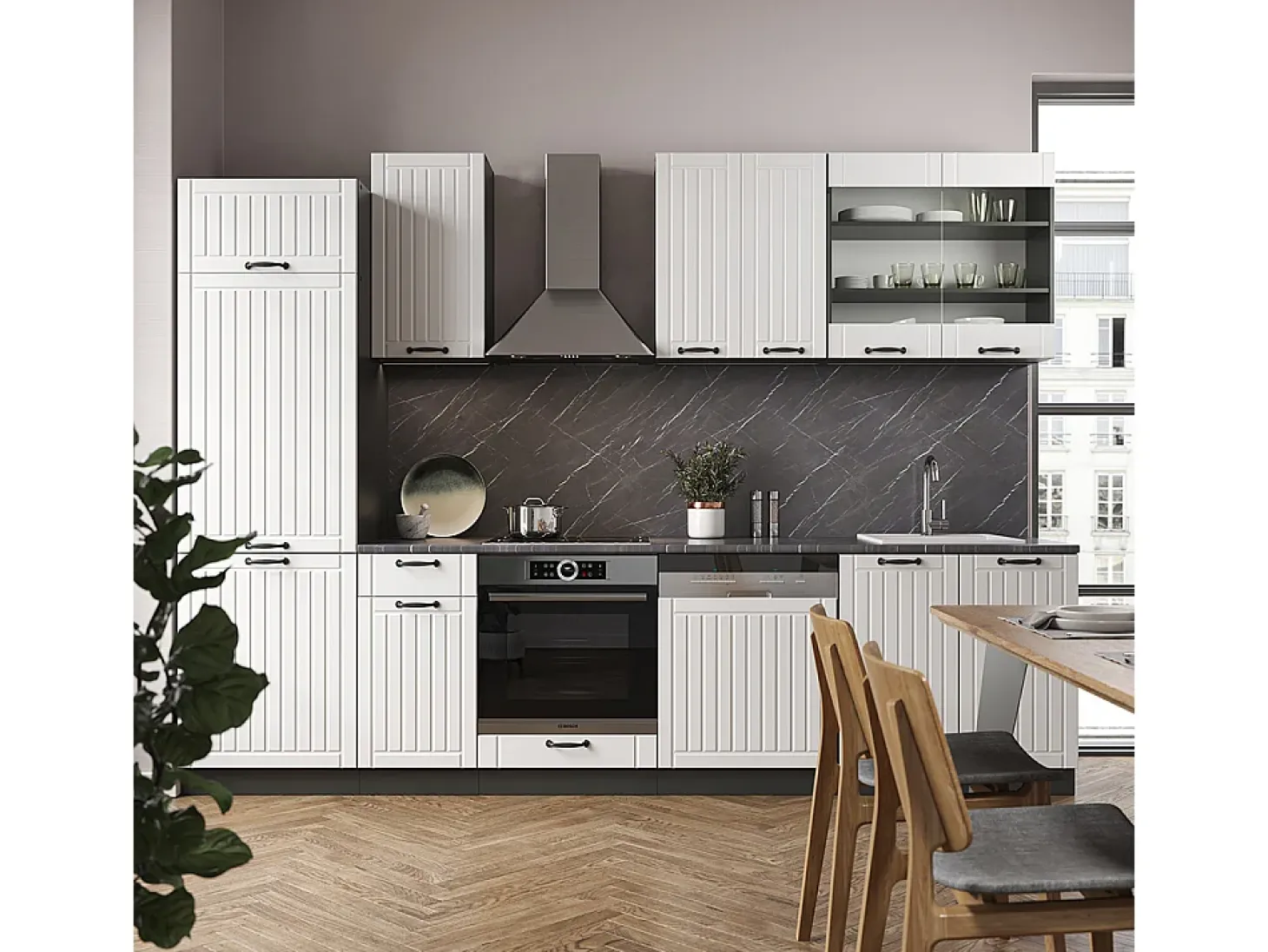 Mueble de cocina casa de campo blanca/antracita 300x60x81.6 fame-line