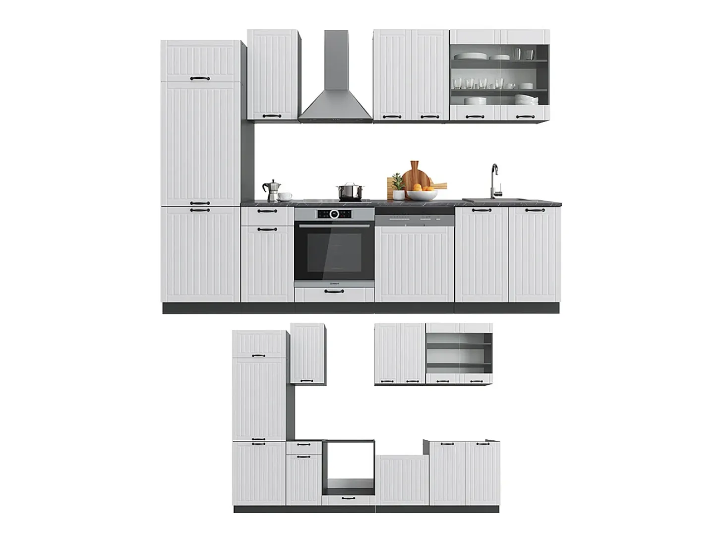 Mueble de cocina casa de campo blanca/antracita 300x60x81.6 fame-line