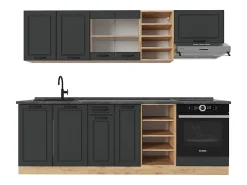 Mueble de cocina casa de campo antracita/roble dorado 240x60x81.6 r-line