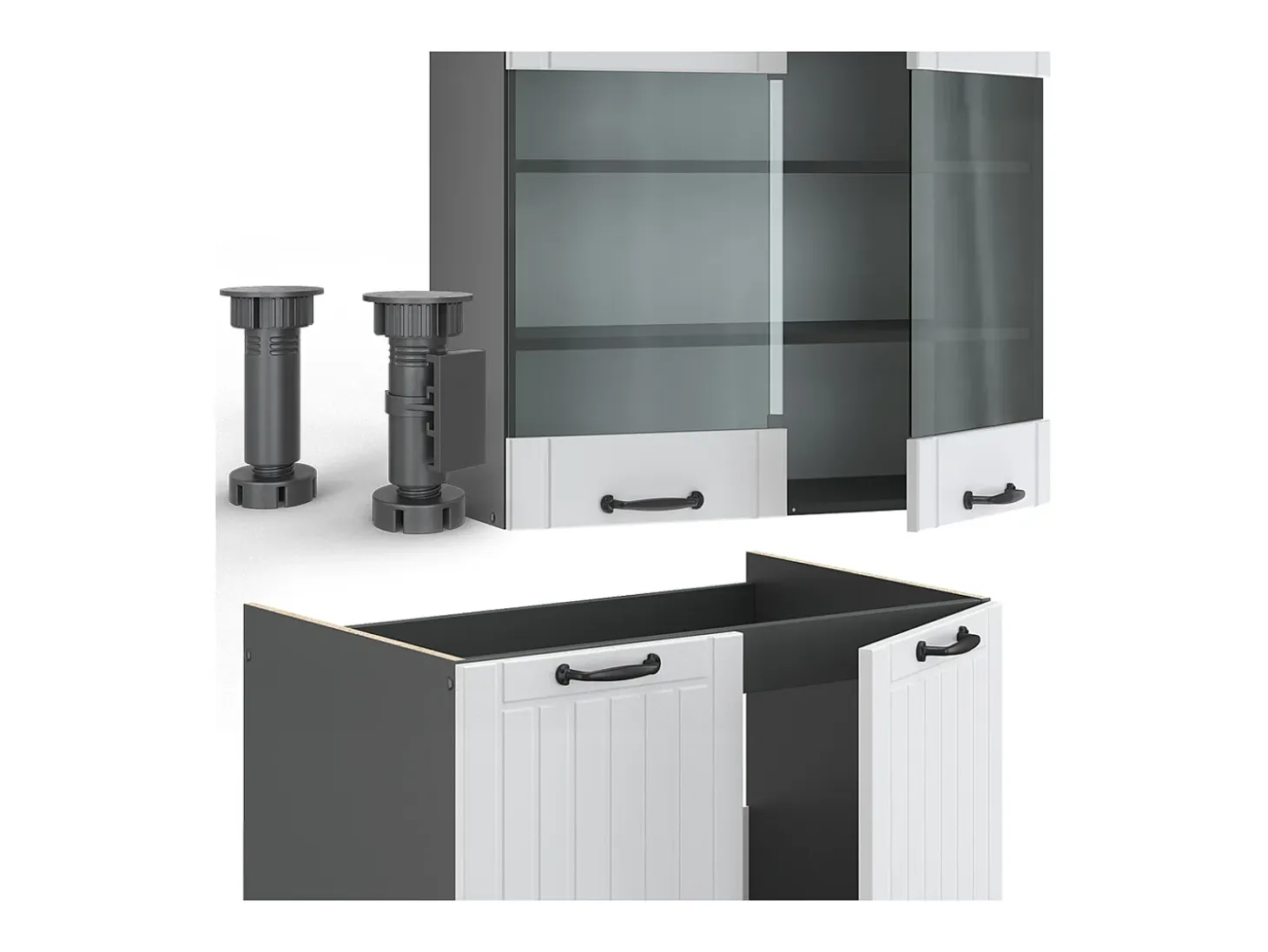 Mueble de cocina casa de campo blanca/antracita 240x60x81.6 fame-line