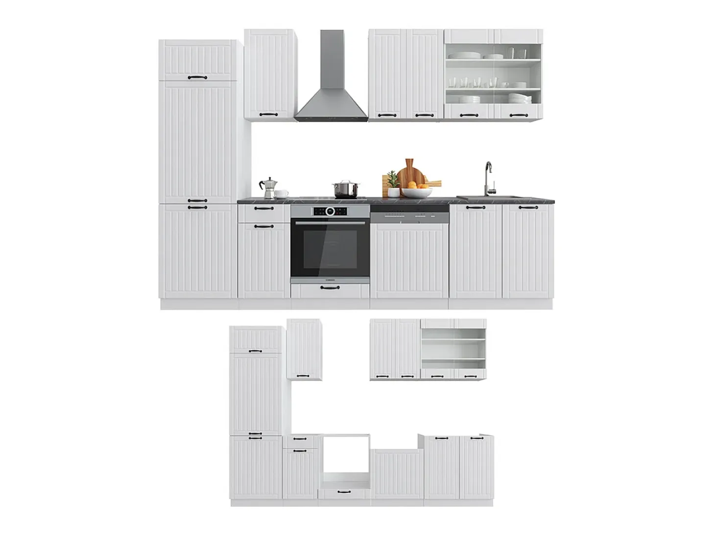 Mueble de cocina casa de campo blanca/blanca 300x60x81.6 fame-line