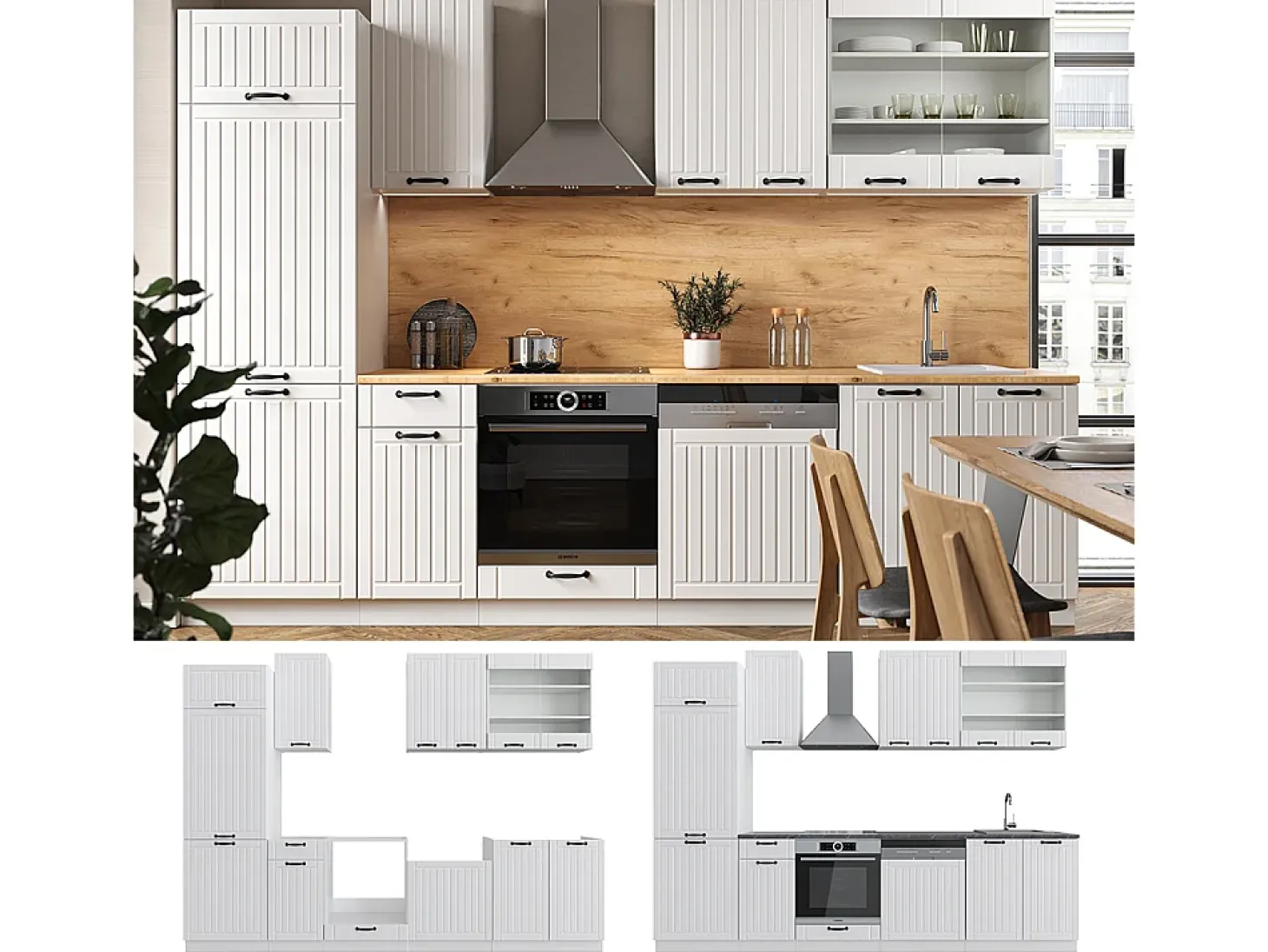 Mueble de cocina casa de campo blanca/blanca 300x60x81.6 fame-line