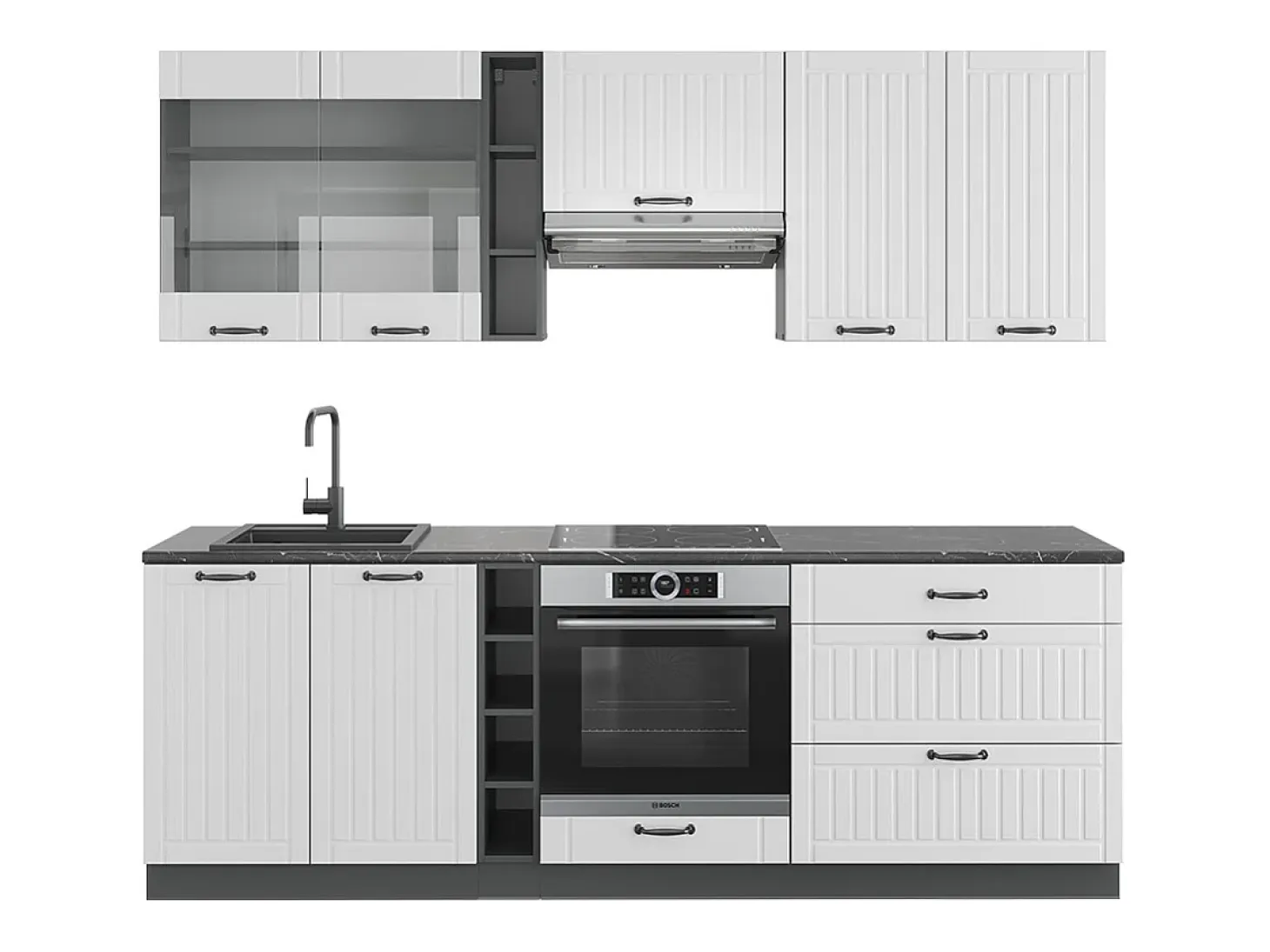 Mueble de cocina casa de campo blanca/antracita 235x60x81.6 fame-line