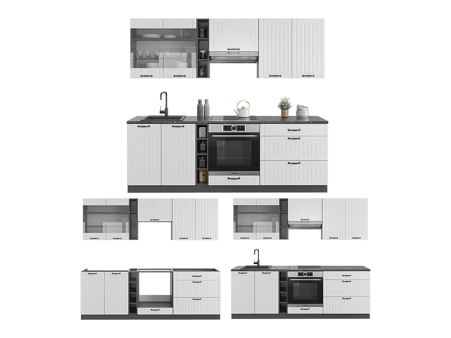 Mueble de cocina casa de campo blanca/antracita 235x60x81.6 fame-line
