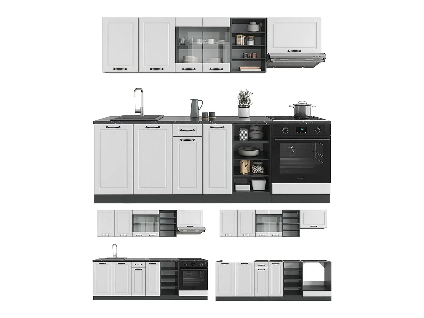 Mueble de cocina casa de campo blanca/antracita 240x46x81.6 r-line