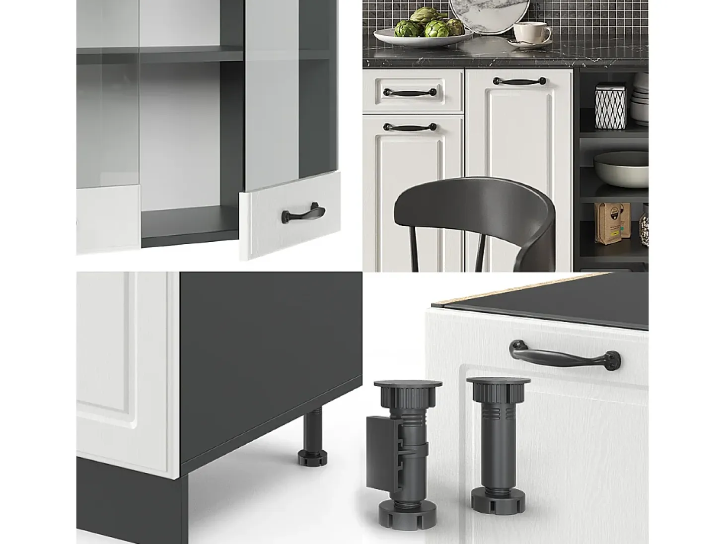 Mueble de cocina casa de campo blanca/antracita 240x46x81.6 r-line