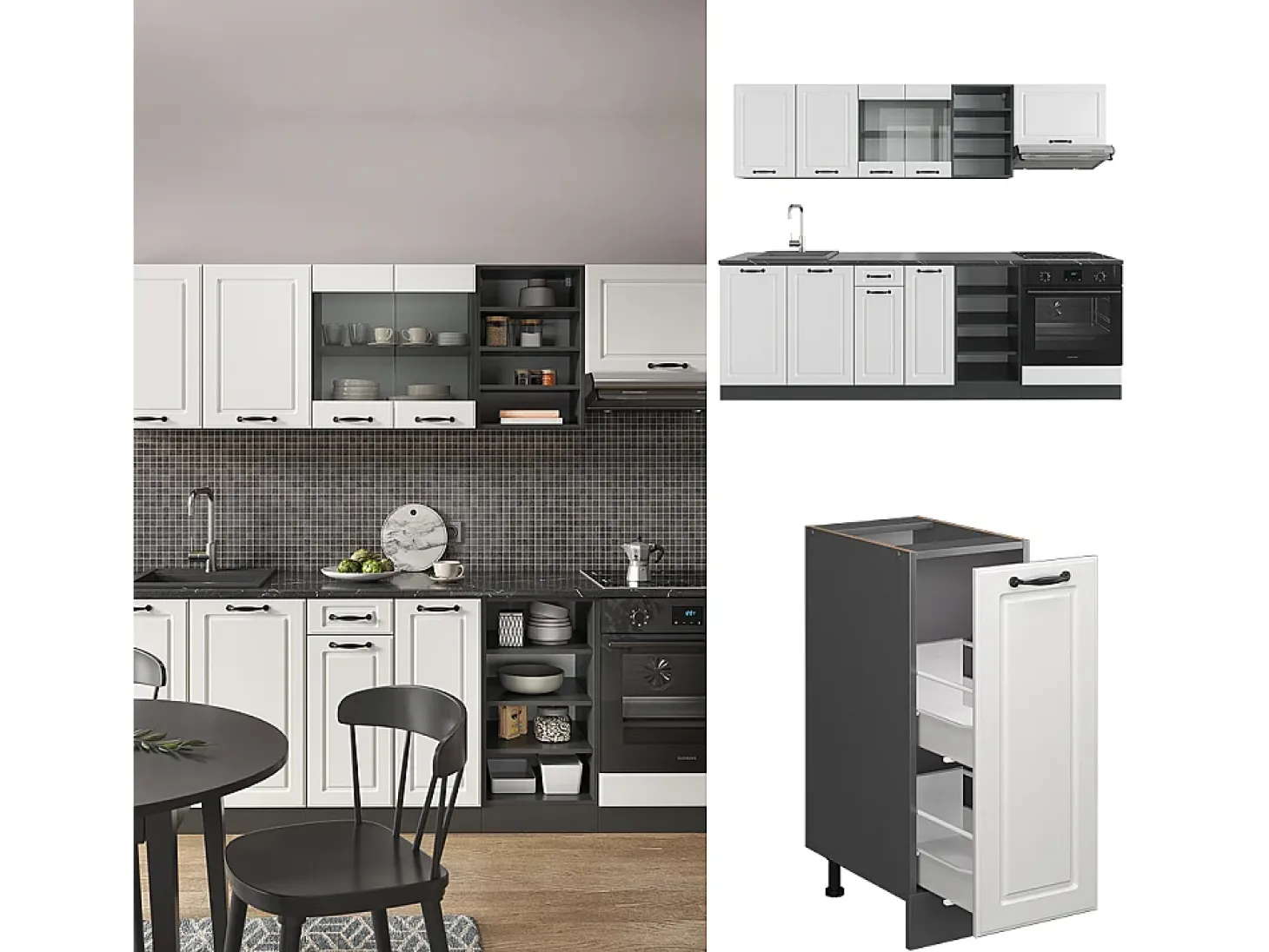 Mueble de cocina casa de campo blanca/antracita 240x60x81.6 r-line