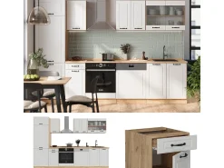 Mueble de cocina casa de campo blanca/roble dorado 300x46x81.6 r-line