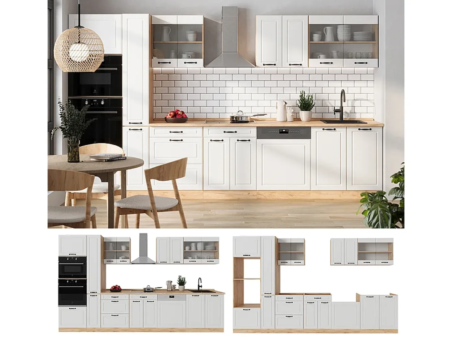 Mueble de cocina casa de campo blanca/roble dorado 350x46x81.6 r-line