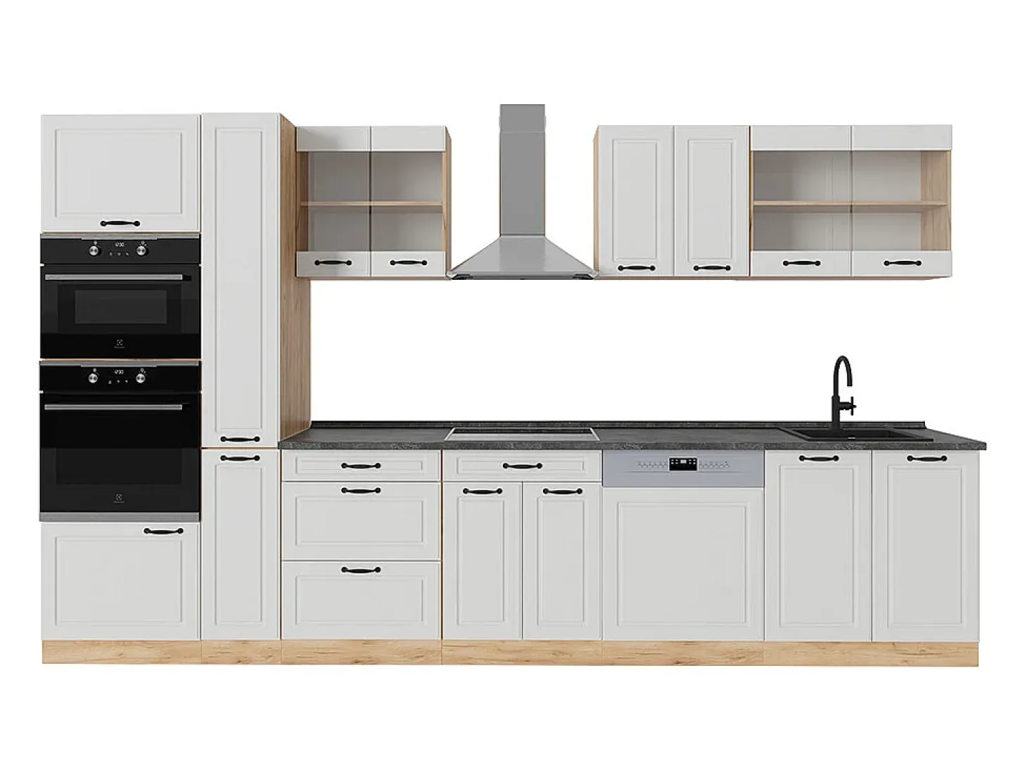 Mueble de cocina casa de campo blanca/roble dorado 350x46x81.6 r-line