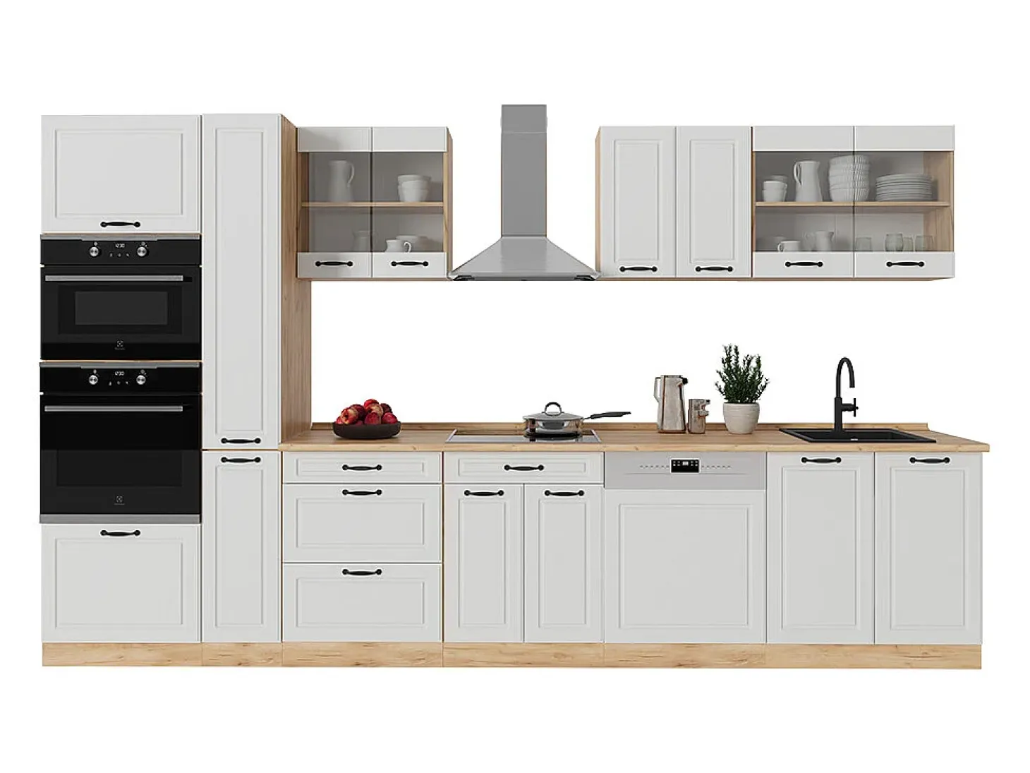 Mueble de cocina casa de campo blanca/roble dorado 350x46x81.6 r-line