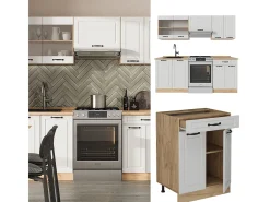 Mueble de cocina casa de campo blanca/roble dorado 200x46x81.6 r-line