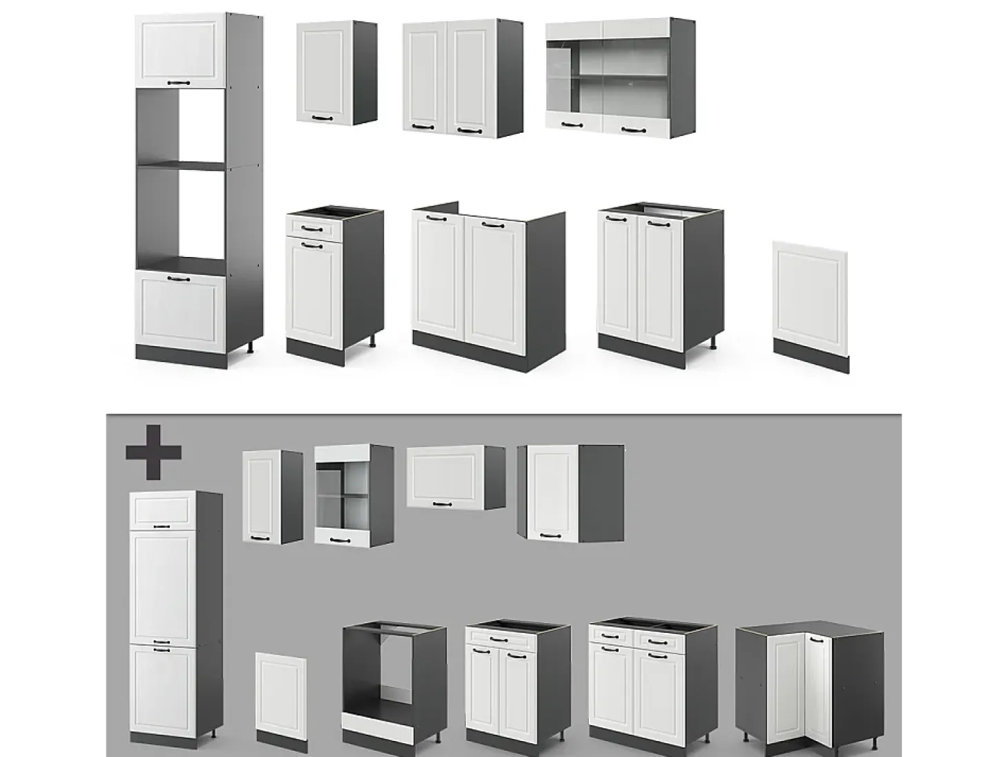 Mueble de cocina casa de campo blanca/antracita 300x46x81.6 r-line