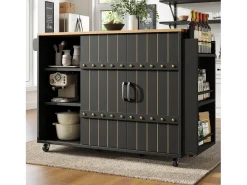 Mueble de cocina con puerta - 110 x 42 x 90 cm - Carrito de cocina con 3 cajones - MDF - negro