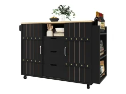 Mueble de cocina con puerta - 110 x 42 x 90 cm - Carrito de cocina con 3 cajones - MDF - negro