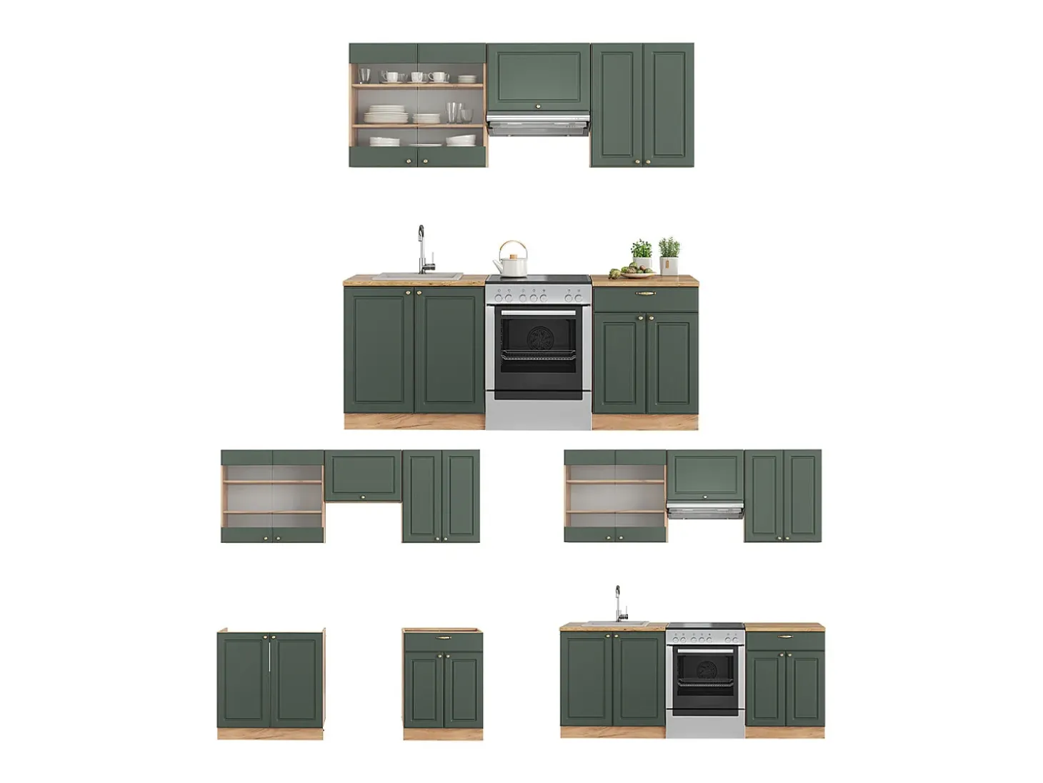 Mueble de cocina green-gold country/gold power roble 200x60x81.6 fame-line