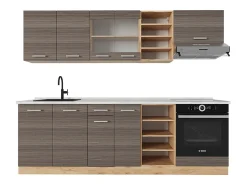 Mueble de cocina gris noble/roble dorado 240x60x81.6 r-line