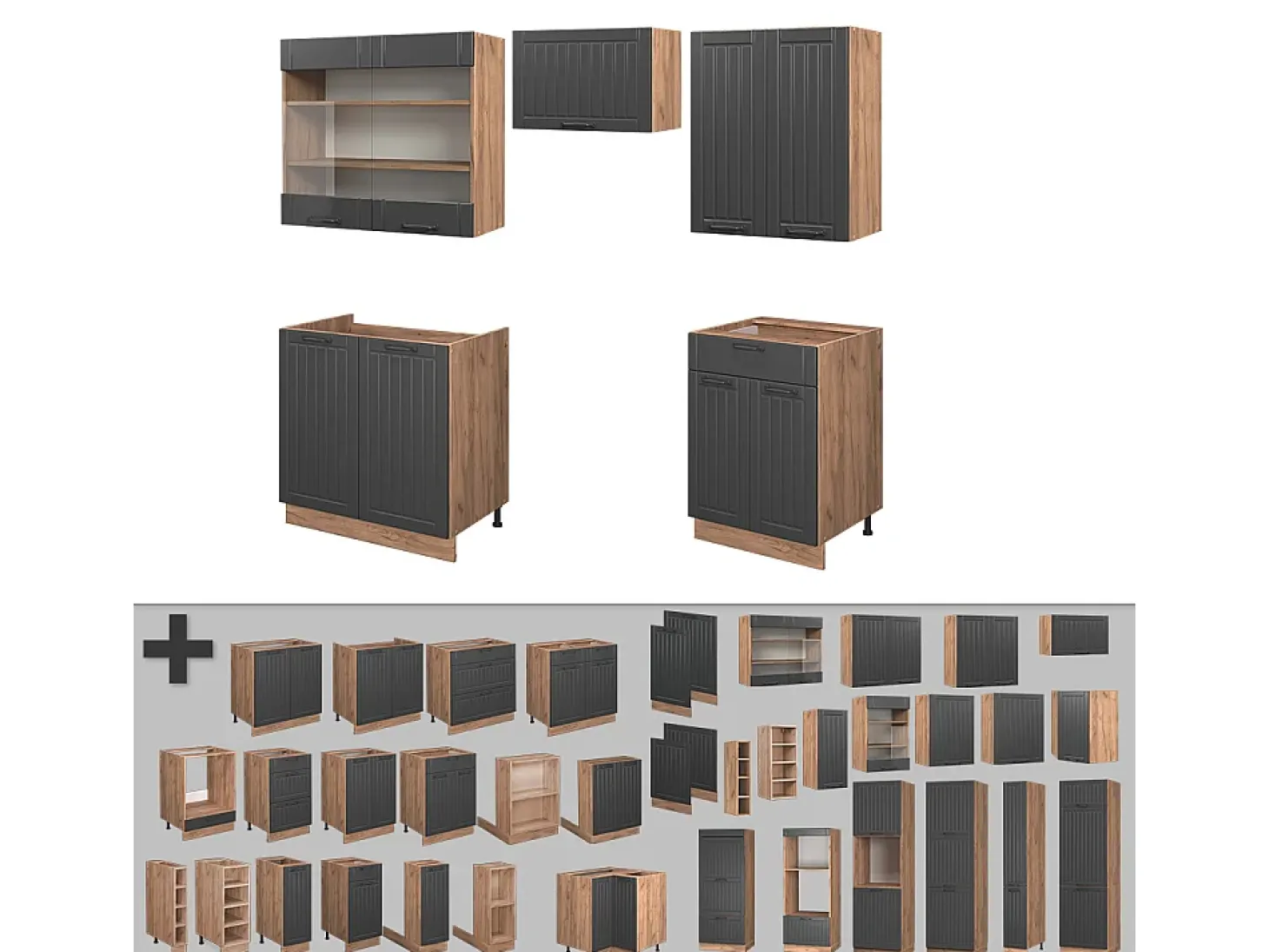 Mueble de cocina gris oscuro 200x46x81.6 fame-line