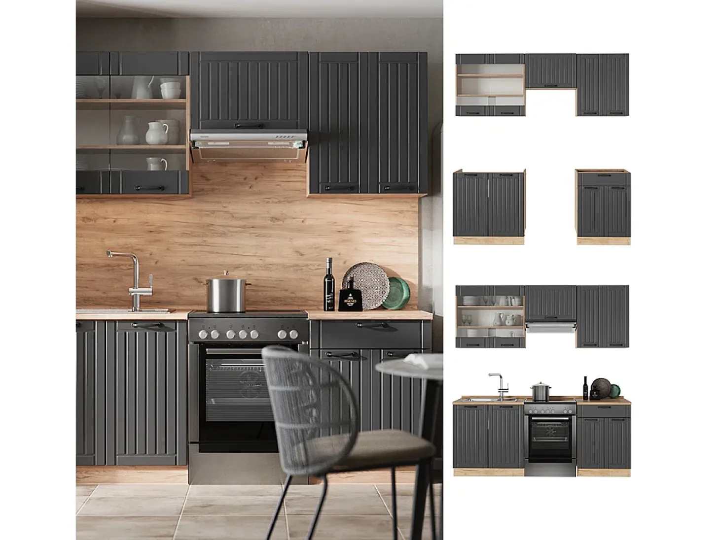 Mueble de cocina gris oscuro 200x46x81.6 fame-line