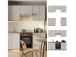 Mueble de cocina gris/beige/roble dorado 200x60x81.6 fame-line