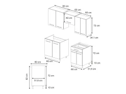 Mueble de cocina gris/beige/roble dorado 200x60x81.6 fame-line