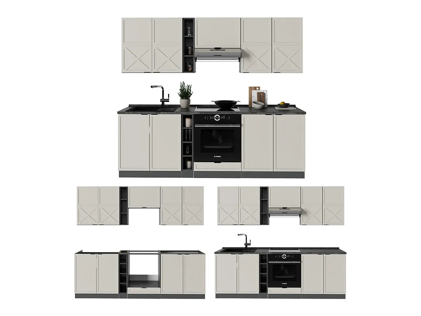Mueble de cocina gris/beige/antracita 235x60x81.6 fame-line
