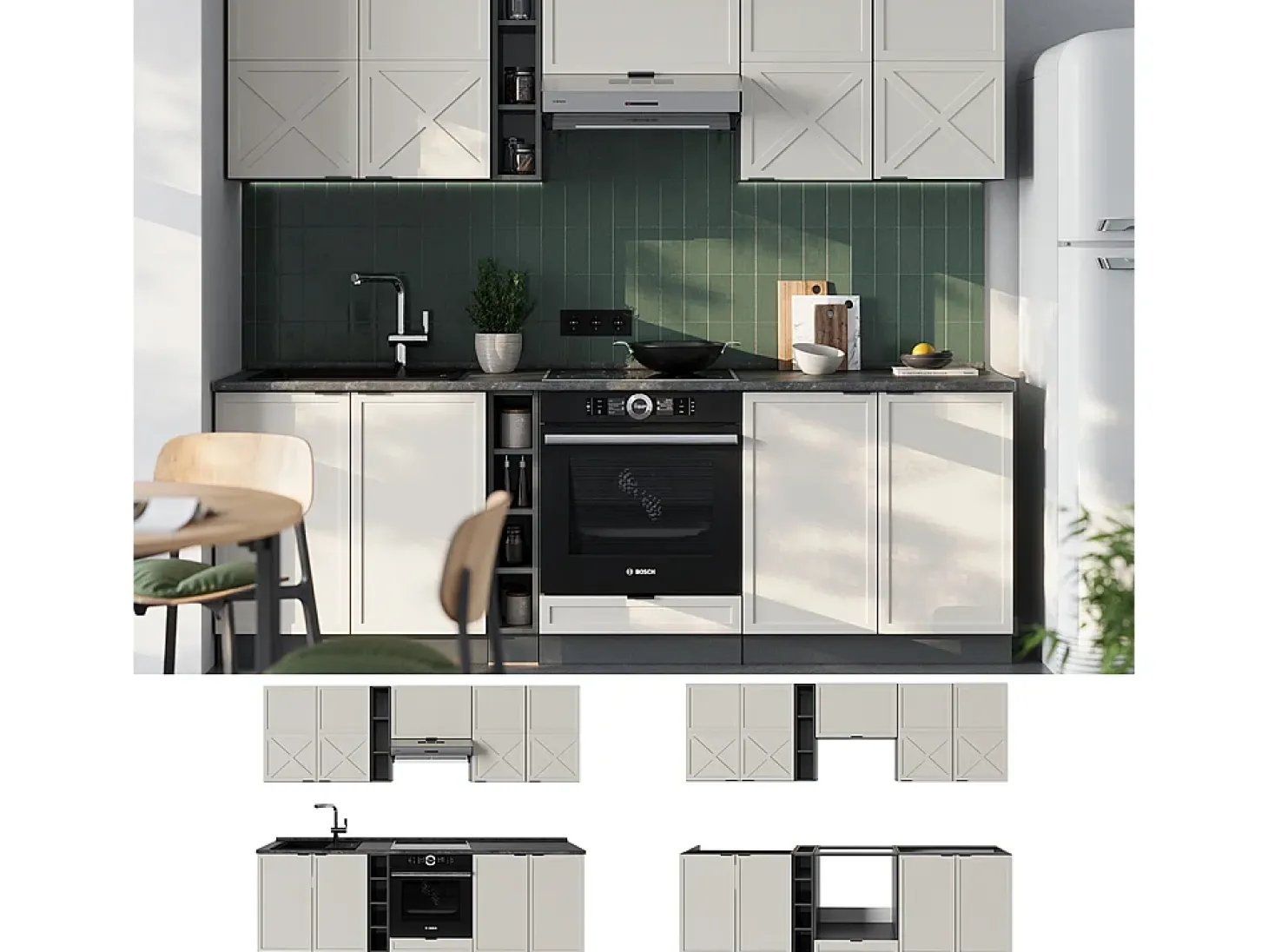 Mueble de cocina gris/beige/antracita 235x60x81.6 fame-line