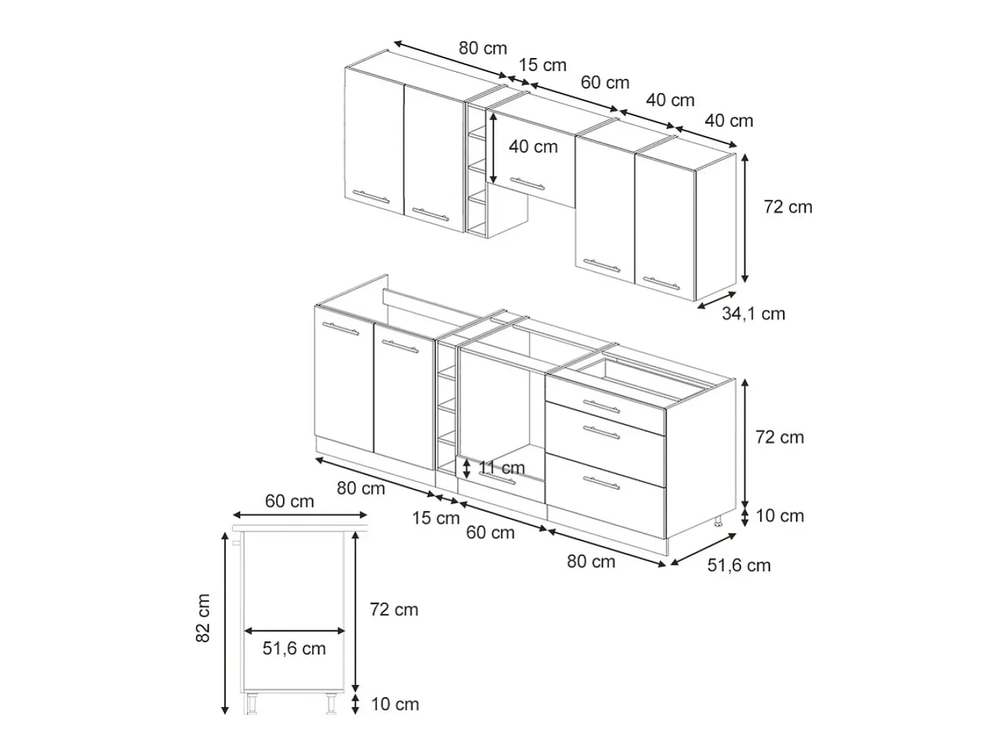 Mueble de cocina gris/beige/antracita 235x60x81.6 fame-line