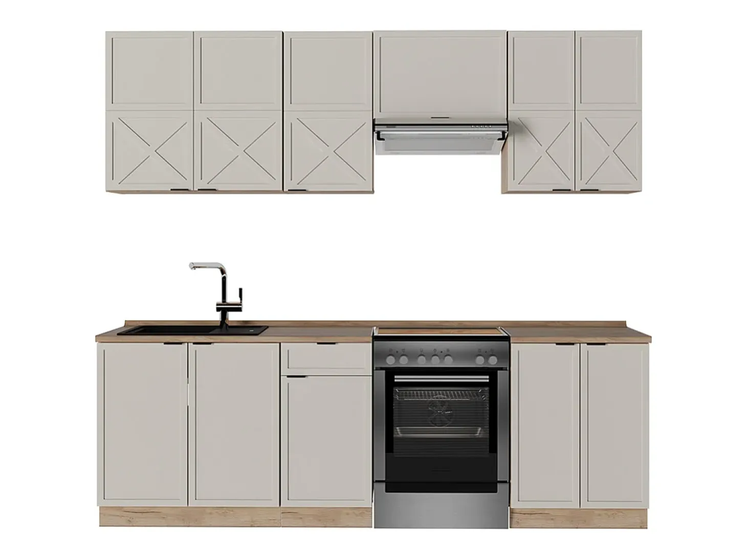 Mueble de cocina gris/beige/roble dorado 240x60x81.6 fame-line