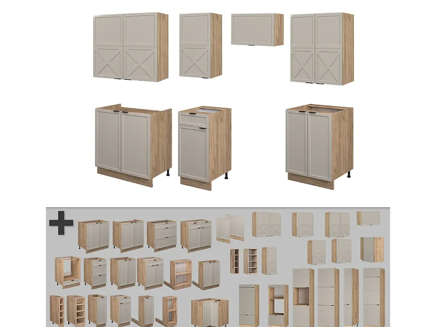 Mueble de cocina gris/beige/roble dorado 240x60x81.6 fame-line