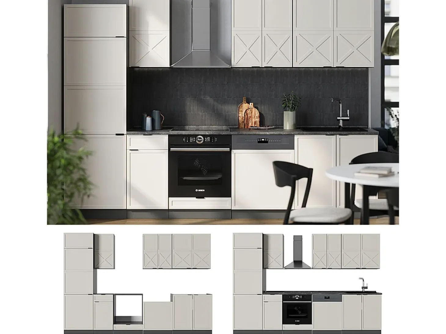 Mueble de cocina gris/beige/antracita 300x60x81.6 fame-line