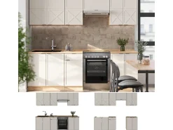 Mueble de cocina gris/beige/roble dorado 240x46x81.6 fame-line