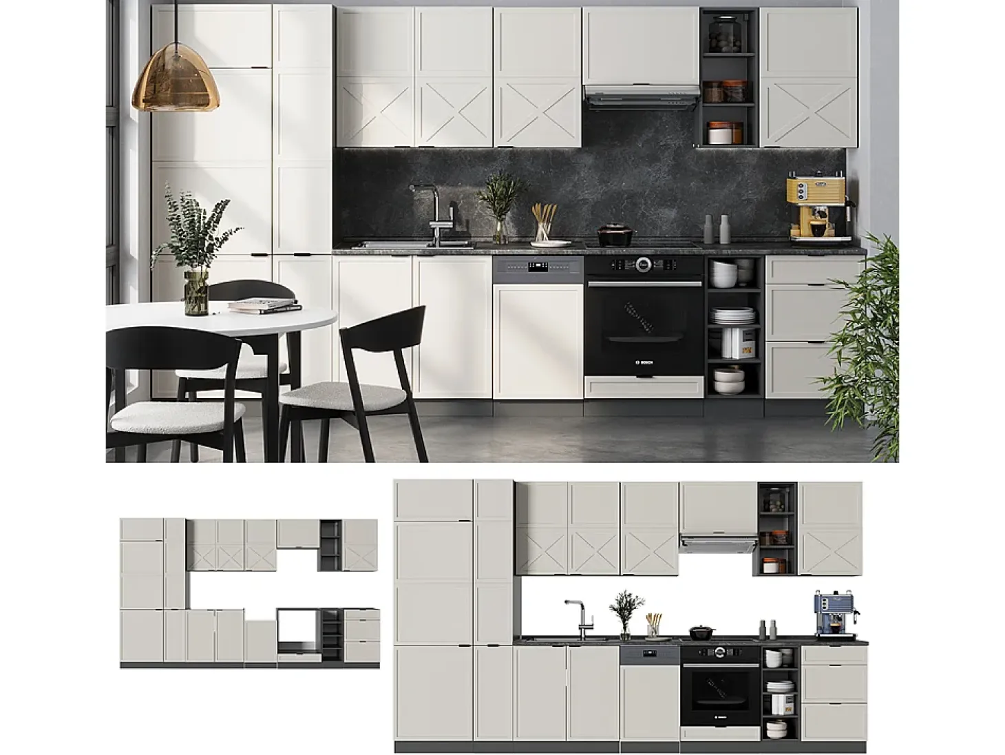 Mueble de cocina gris/beige/antracita 355x46x81.6 fame-line