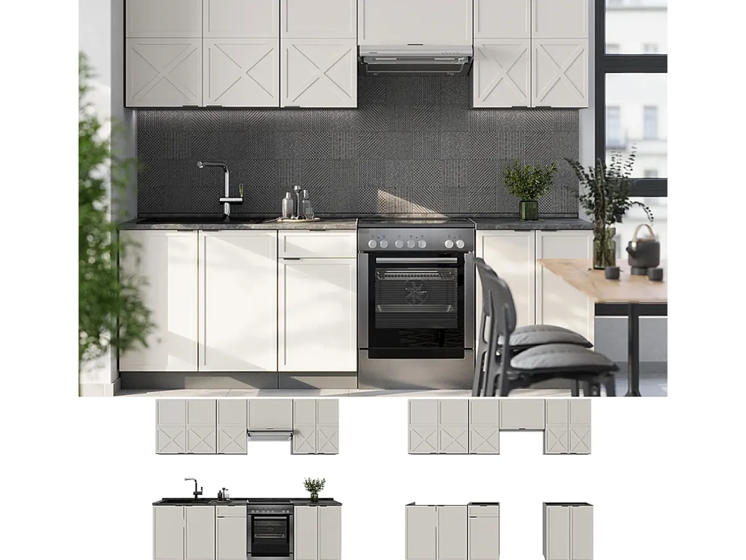 Mueble de cocina gris/beige/antracita 240x46x81.6 fame-line