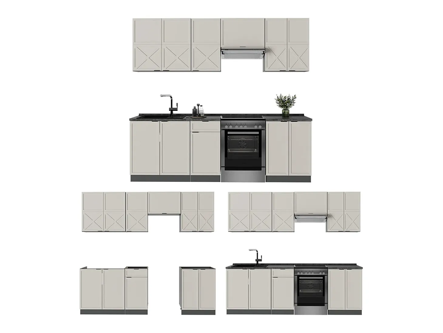 Mueble de cocina gris/beige/antracita 240x46x81.6 fame-line