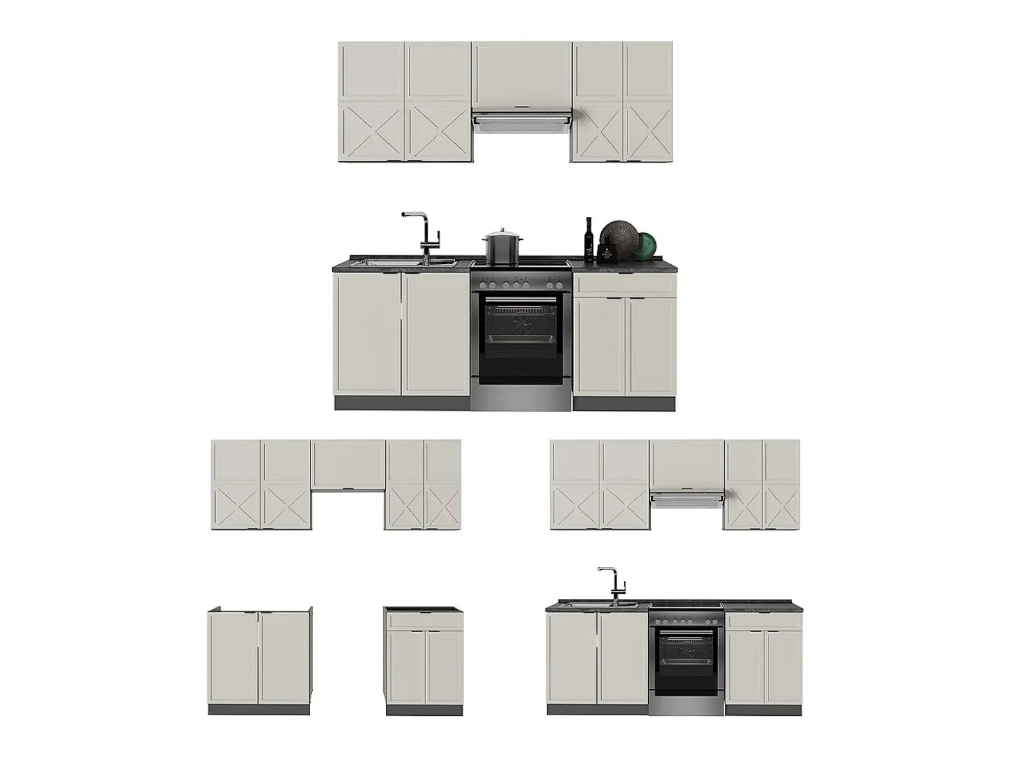 Mueble de cocina gris/beige/antracita 200x46x81.6 fame-line
