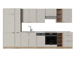 Mueble de cocina gris/beige/roble dorado 355x46x81.6 fame-line